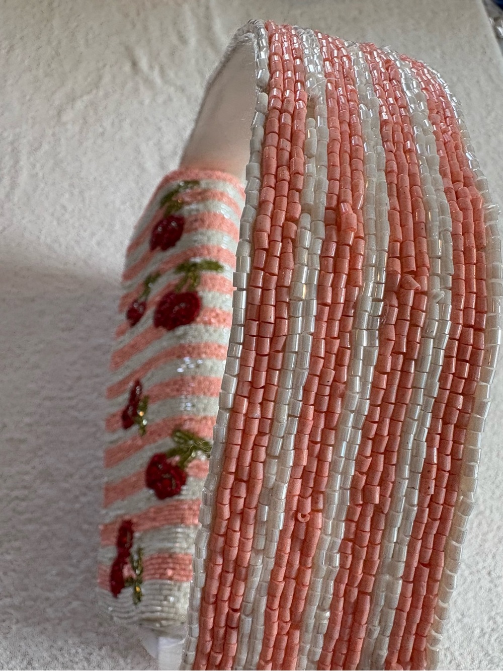 NWT Viral Beaded Cherry Bag Pink White Stripe Shoulder Purse - Picture 5 of 10